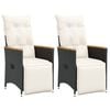 vidaXL Reclining Garden Chairs 2 pcs with Cushions Black Poly Rattan