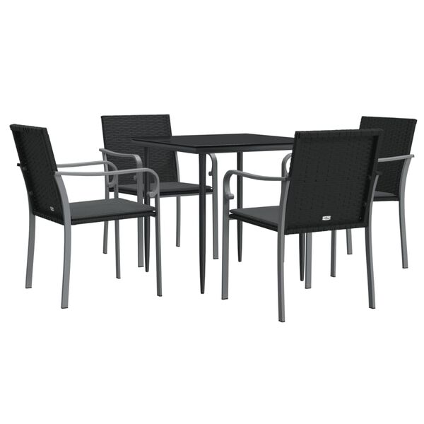 vidaXL 5 Piece Garden Dining Set with Cushions Poly Rattan and Steel