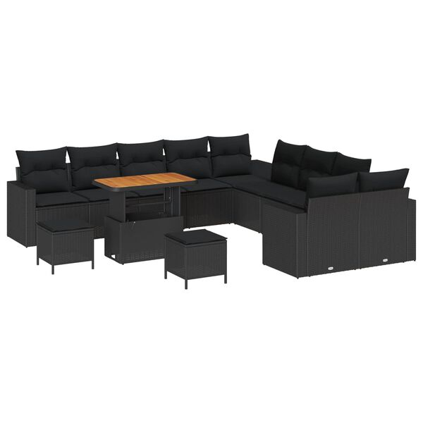 vidaXL Garden Sofa Set Height-Adjustable 13 pcs Black Poly Rattan