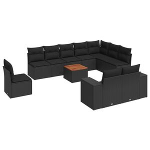 vidaXL 11 Piece Garden Sofa Set with Cushions Black Poly Rattan
