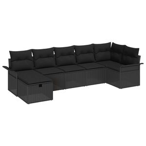 vidaXL Garden Sofa Set with Cushion Manual 7 pcs Black Poly Rattan