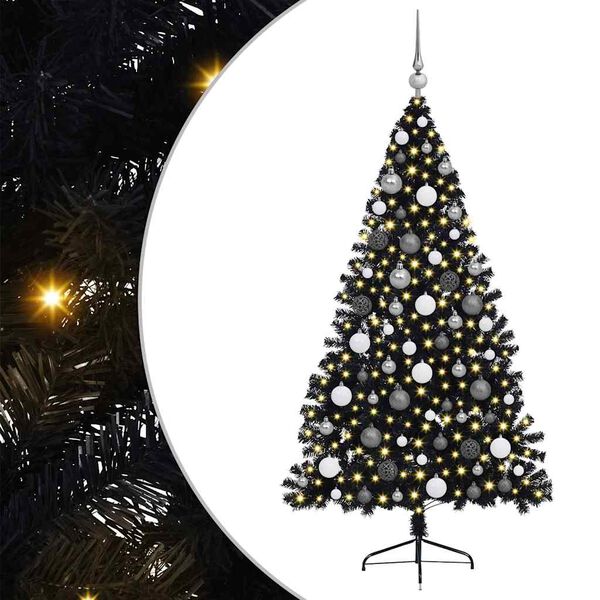 vidaXL Artificial Pre-lit Christmas Tree Black 180 cm PVC