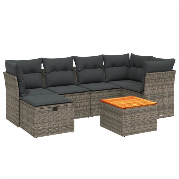 vidaXL 7 Piece Garden Sofa Set with Cushions Grey Poly Rattan