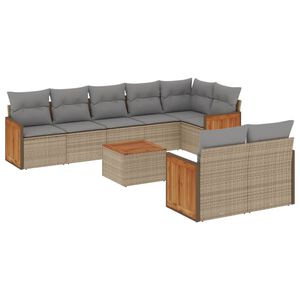 vidaXL 9 Piece Garden Sofa Set with Cushions Beige Poly Rattan