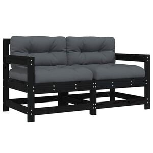vidaXL Garden Chairs with Cushions 2 pcs Black Solid Wood Pine