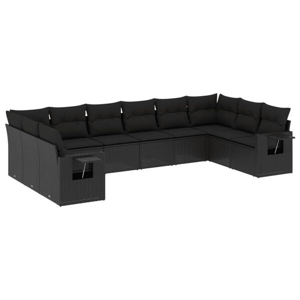 vidaXL 10 Piece Garden Sofa Set with Cushions Black Poly Rattan