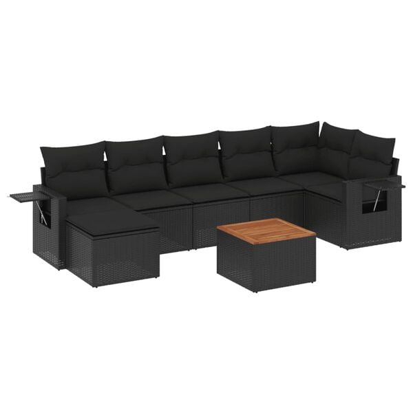 vidaXL 8 Piece Garden Sofa Set with Cushions Black Poly Rattan