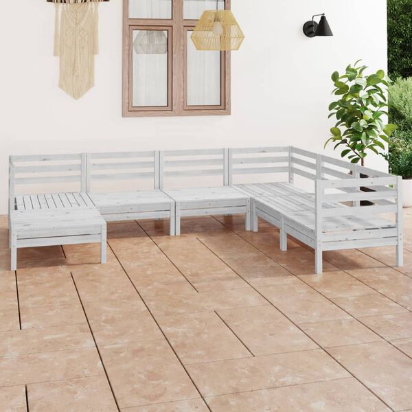vidaXL 7 Piece Garden Lounge Set Solid Wood Pine White