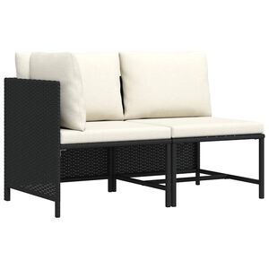 vidaXL 2 Piece Garden Sofa Set with Cushions Black Poly Rattan