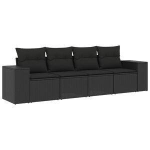 vidaXL 4 Piece Garden Sofa Set with Cushions Black Poly Rattan