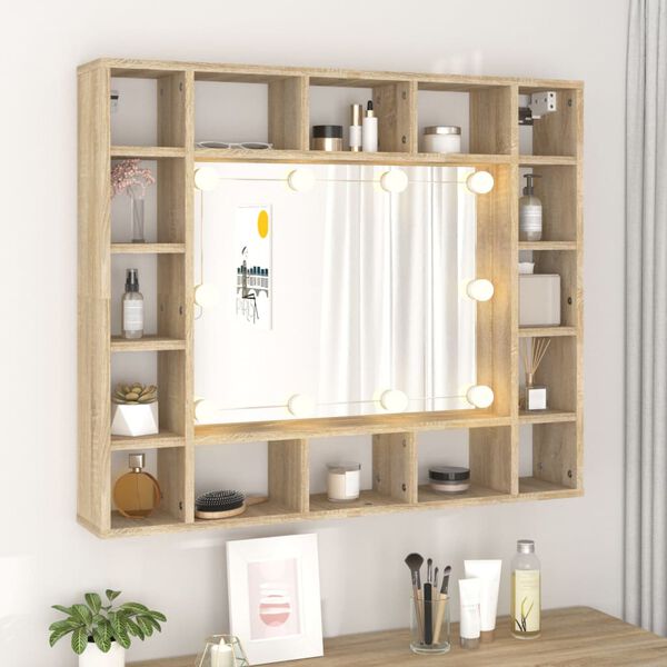 vidaXL Mirror Cabinet with LED Sonoma Oak 91x15x76.5 cm