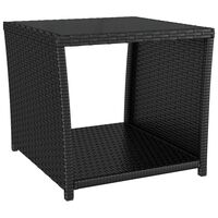 vidaXL Tea Table with Glass Top Black Poly Rattan&Tempered Glass