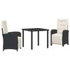 vidaXL Garden Dining Set with Cushion 3 pcs Black Poly Rattan