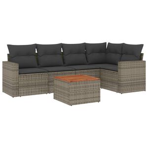 vidaXL 6 Piece Garden Sofa Set with Cushions Grey Poly Rattan