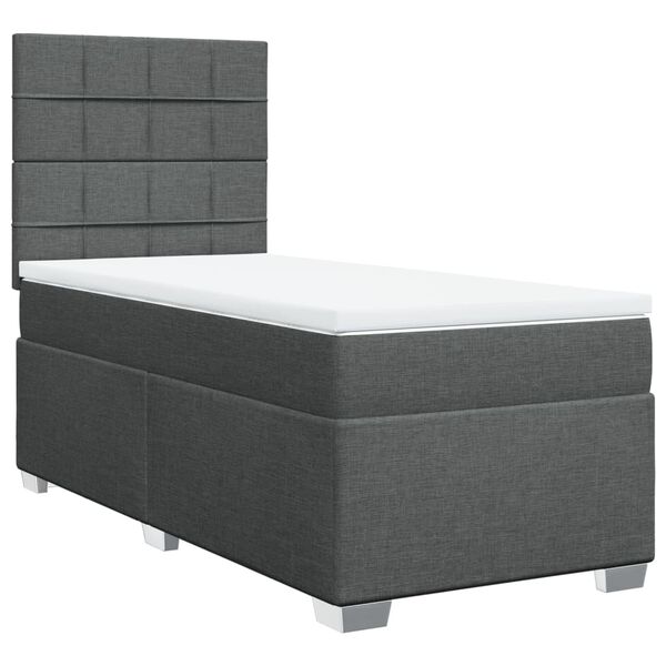 vidaXL Box Spring Bed with Mattress Dark Grey King Single Fabric