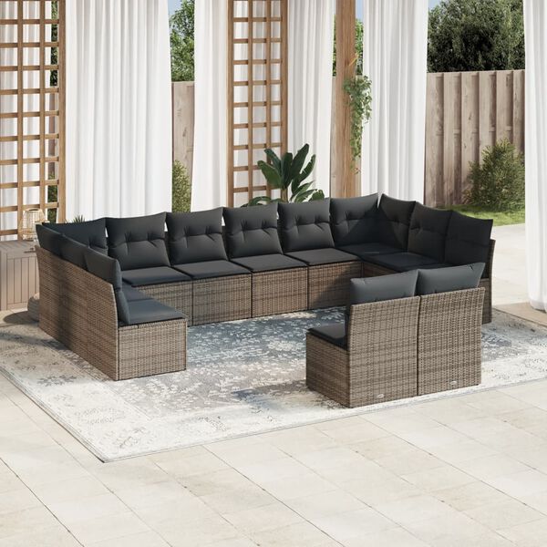vidaXL 12 Piece Garden Sofa Set with Cushions Grey Poly Rattan