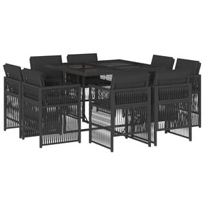 vidaXL 9 Piece Garden Dining Set with Cushions Black Poly Rattan