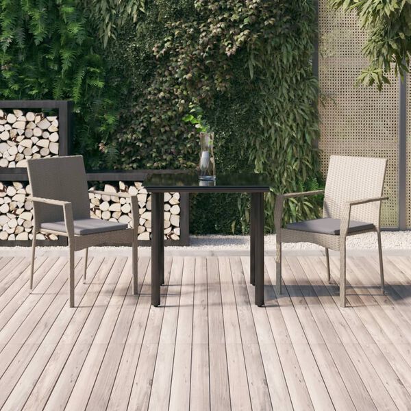 vidaXL 3 Piece Garden Dining Set with Cushions Black and Grey Poly Rattan
