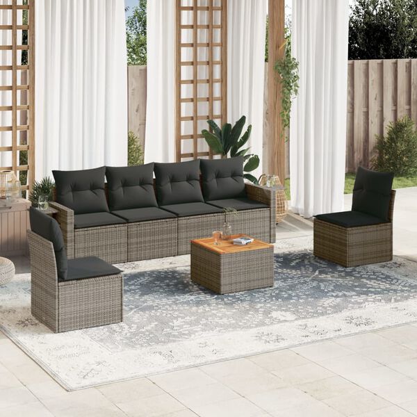vidaXL 7 Piece Garden Sofa Set with Cushions Grey Poly Rattan