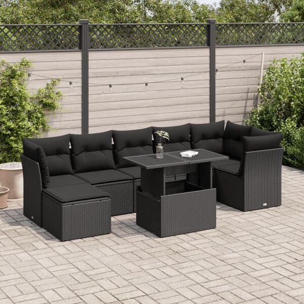 vidaXL 8 Piece Garden Sofa Set with Cushions Black Poly Rattan
