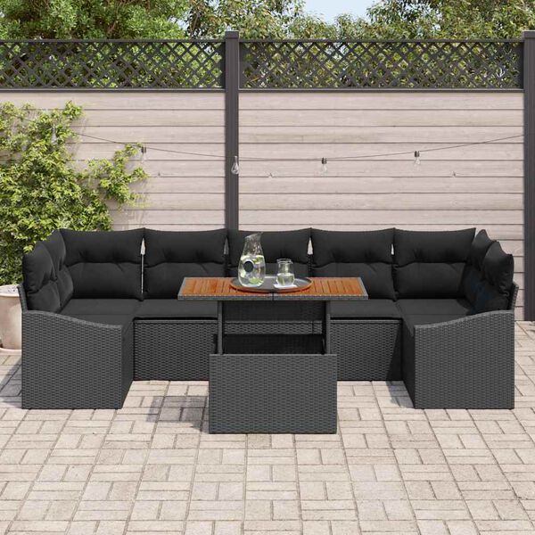 vidaXL Garden Dining Set with Cushion Manual 8 pcs Black and Brown