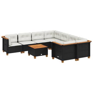 vidaXL 9 Piece Garden Sofa Set with Cushions Black Poly Rattan