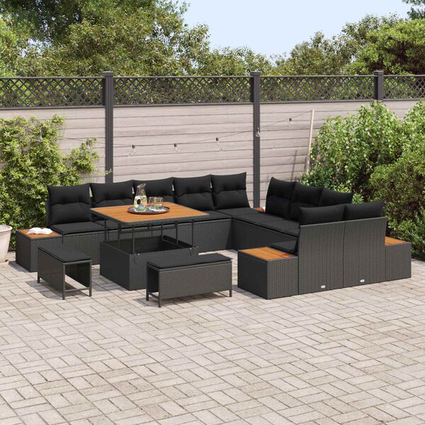 vidaXL Garden Sofa Set with Cushion 13 pcs Black Poly rattan