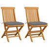 vidaXL Garden Chairs with Grey Cushions 2 pcs Solid Teak Wood