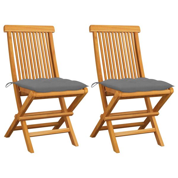 vidaXL Garden Chairs with Grey Cushions 2 pcs Solid Teak Wood