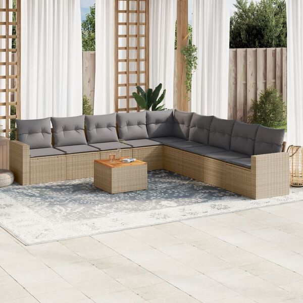 vidaXL 10 Piece Garden Sofa Set with Cushions Mix Beige Poly Rattan
