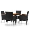 vidaXL 5 Piece Garden Dining Set Poly Rattan Black