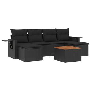 vidaXL 7 Piece Garden Sofa Set with Cushions Black Poly Rattan