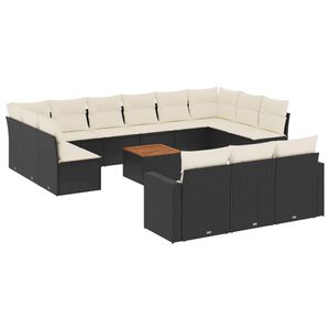 vidaXL 14 Piece Garden Sofa Set with Cushions Black Poly Rattan