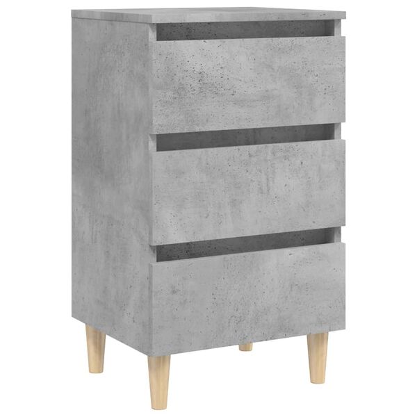 vidaXL Bed Cabinet with Solid Wood Legs Concrete Grey 40x35x69 cm