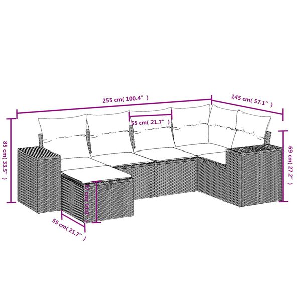 vidaXL 6 Piece Garden Sofa Set with Cushions Black Poly Rattan