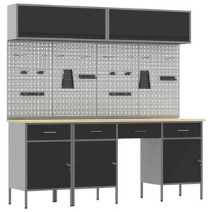 vidaXL Work Cabinet Set with Drawer with Storage Manual 10 pcs Black