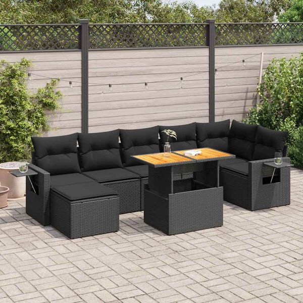 vidaXL 8 Piece Garden Sofa Set with Cushions Black Poly Rattan