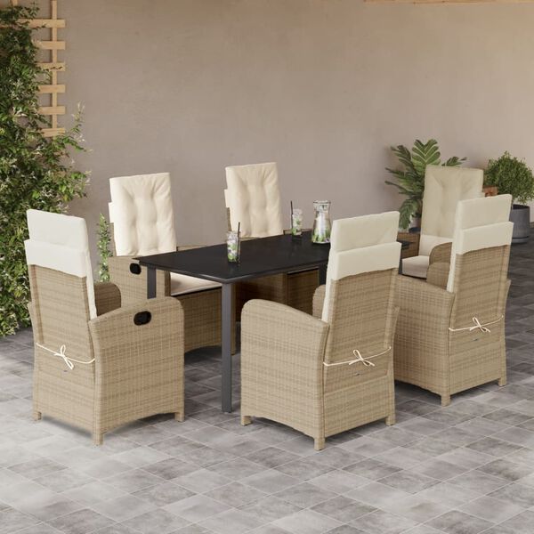 vidaXL 7 Piece Garden Dining Set with Cushions Beige Poly Rattan