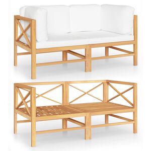 vidaXL 2-Seater Garden Sofa with Cream Cushions Solid Teak Wood