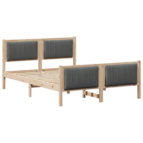 vidaXL Bed frame Brown and dark grey 135 x 190 cm Solid pine wood