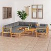 vidaXL 10 Piece Garden Lounge Set with Grey Cushions Solid Teak Wood
