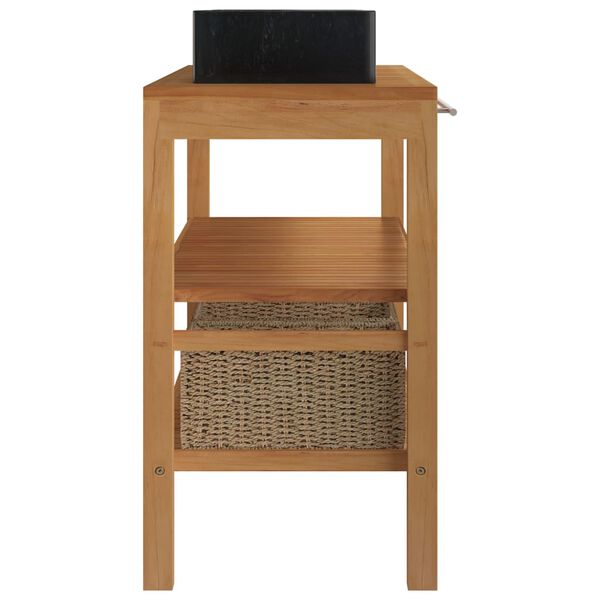 vidaXL Bathroom Vanity Cabinet Solid Teak with Sinks Marble Black