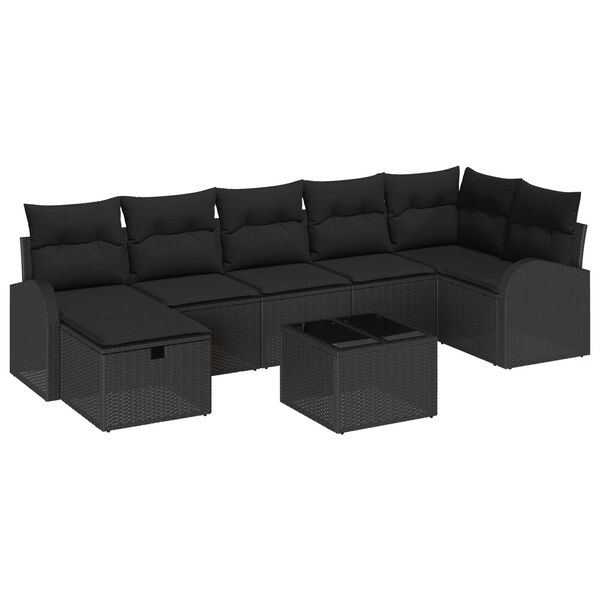 vidaXL Sofa Set with Cushion with Storage 8 pcs Black Poly Rattan