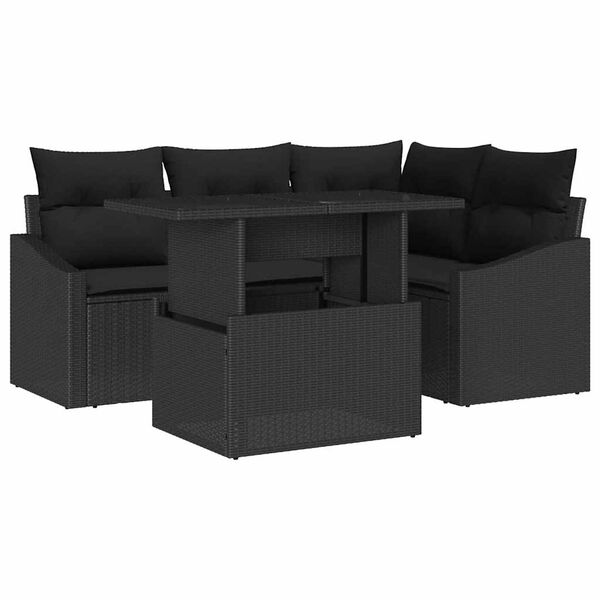vidaXL Garden Sofa Set 5 pcs Black Poly Rattan & Powder-Coated Steel