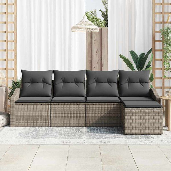 vidaXL Sofa Set with Cushion 5 pcs Grey Poly Rattan