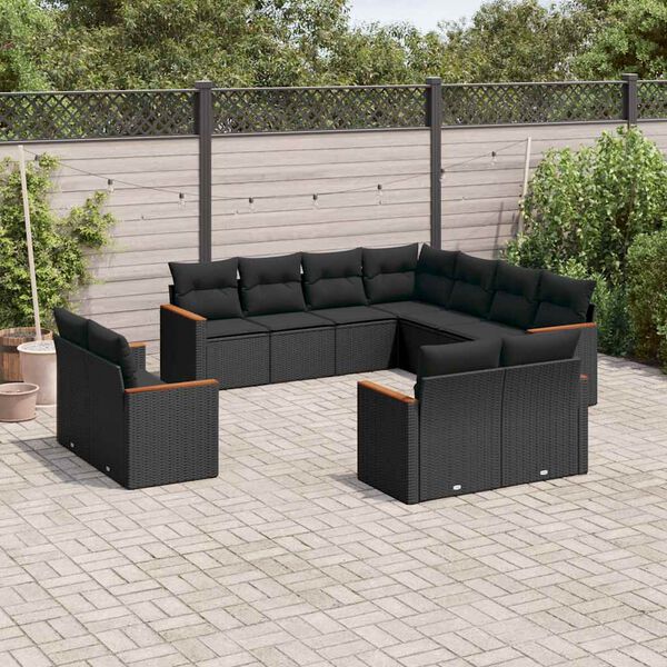 vidaXL 11 Piece Garden Sofa Set with Cushions Black Poly Rattan