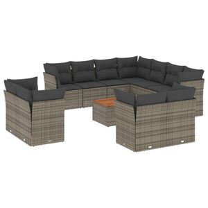 vidaXL 12 Piece Garden Sofa Set with Cushions Grey Poly Rattan