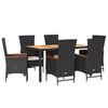 vidaXL 7 Piece Garden Dining Set with Cushions Black Poly Rattan
