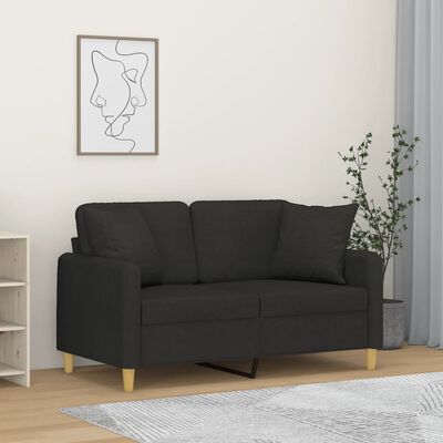 vidaXL 2-Seater Sofa with Throw Pillows Black 120 cm Fabric