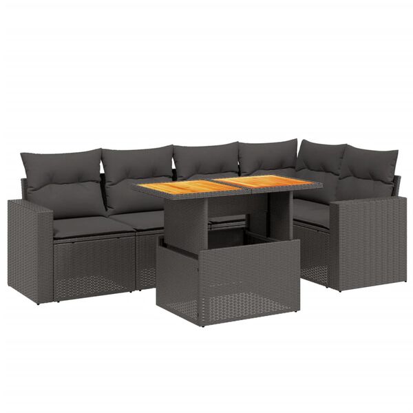 vidaXL 6 Piece Garden Sofa Set with Cushions Black Poly Rattan